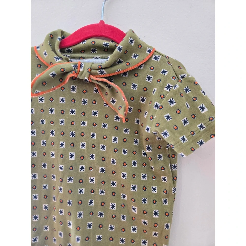 Misha & Puff Olive Green Geometric Print Sailor Tie Top Organic Pima Cotton 6y